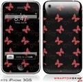 iPhone 3GS Decal Style Skin - Pastel Butterflies Red on Black