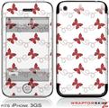 iPhone 3GS Decal Style Skin - Pastel Butterflies Red on White