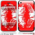 iPhone 3GS Decal Style Skin - Big Kiss White Lips on Red