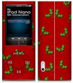 iPod Nano 5G Skin Christmas Holly Leaves on Red