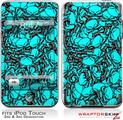 iPod Touch 2G & 3G Skin Kit Scattered Skulls Neon Teal