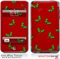iPod Touch 2G & 3G Skin Kit Christmas Holly Leaves on Red