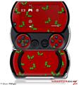 Christmas Holly Leaves on Red - Decal Style Skins (fits Sony PSPgo)