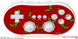 Wii Classic Controller Skin - Christmas Holly Leaves on Red