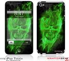 iPod Touch 4G Skin Flaming Fire Skull Green