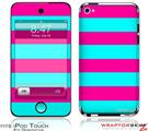 iPod Touch 4G Skin - Kearas Psycho Stripes Neon Teal and Hot Pink