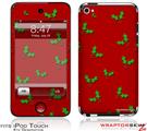 iPod Touch 4G Skin - Christmas Holly Leaves on Red