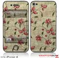 iPhone 4 Skin Flowers and Berries Red