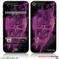 iPhone 4 Skin Flaming Fire Skull Hot Pink Fuchsia