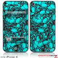 iPhone 4 Skin Scattered Skulls Neon Teal