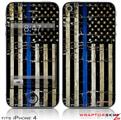iPhone 4 Skin Painted Faded Cracked Blue Line Stripe USA American Flag