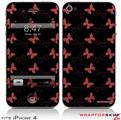 iPhone 4 Skin - Pastel Butterflies Red on Black (DOES NOT fit newer iPhone 4S)