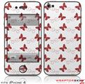 iPhone 4 Skin - Pastel Butterflies Red on White (DOES NOT fit newer iPhone 4S)