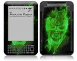 Flaming Fire Skull Green - Decal Style Skin fits Amazon Kindle 3 Keyboard (with 6 inch display)