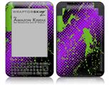 Halftone Splatter Green Purple - Decal Style Skin fits Amazon Kindle 3 Keyboard (with 6 inch display)