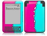 Ripped Colors Hot Pink Neon Teal - Decal Style Skin fits Amazon Kindle 3 Keyboard (with 6 inch display)