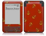 Anchors Away Red Dark - Decal Style Skin fits Amazon Kindle 3 Keyboard (with 6 inch display)