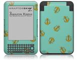 Anchors Away Seafoam Green - Decal Style Skin fits Amazon Kindle 3 Keyboard (with 6 inch display)