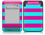 Kearas Psycho Stripes Neon Teal and Hot Pink - Decal Style Skin fits Amazon Kindle 3 Keyboard (with 6 inch display)