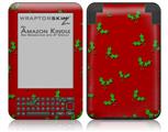 Christmas Holly Leaves on Red - Decal Style Skin fits Amazon Kindle 3 Keyboard (with 6 inch display)