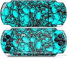 Sony PSP 3000 Decal Style Skin - Scattered Skulls Neon Teal