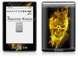 Flaming Fire Skull Yellow - Decal Style Skin (fits 4th Gen Kindle with 6inch display and no keyboard)