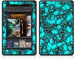 Amazon Kindle Fire (Original) Decal Style Skin - Scattered Skulls Neon Teal