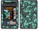 Amazon Kindle Fire (Original) Decal Style Skin - Scattered Skulls Seafoam Green