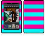 Amazon Kindle Fire (Original) Decal Style Skin - Kearas Psycho Stripes Neon Teal and Hot Pink
