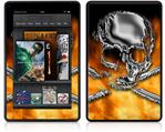 Amazon Kindle Fire (Original) Decal Style Skin - Chrome Skull on Fire