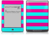 Kearas Psycho Stripes Neon Teal and Hot Pink - Decal Style Skin (fits Amazon Kindle Touch Skin)