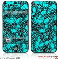 iPhone 4S Skin Scattered Skulls Neon Teal