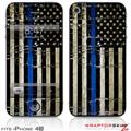 iPhone 4S Skin Painted Faded Cracked Blue Line Stripe USA American Flag