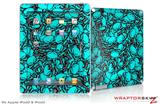 iPad Skin Scattered Skulls Neon Teal (fits iPad 2 through iPad 4)