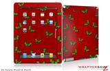 iPad Skin Christmas Holly Leaves on Red (fits iPad 2 through iPad 4)
