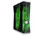 Flaming Fire Skull Green Decal Style Skin for XBOX 360 Slim Vertical