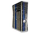 Painted Faded Cracked Blue Line Stripe USA American Flag Decal Style Skin for XBOX 360 Slim Vertical