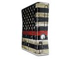Painted Faded and Cracked Red Line USA American Flag Decal Style Skin for XBOX 360 Slim Vertical