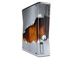 Ripped Metal Fire Decal Style Skin for XBOX 360 Slim Vertical