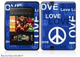 Love and Peace Blue Decal Style Skin fits 2012 Amazon Kindle Fire HD 7 inch