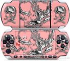 Sony PSP 3000 Decal Style Skin - Chrome Skulls on Pink