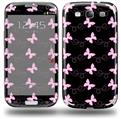 Pastel Butterflies Pink on Black - Decal Style Skin (fits Samsung Galaxy S III S3)