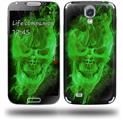 Flaming Fire Skull Green - Decal Style Skin (fits Samsung Galaxy S IV S4)