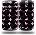 Pastel Butterflies Pink on Black - Decal Style Skin (fits Samsung Galaxy S IV S4)