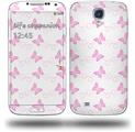 Pastel Butterflies Pink on White - Decal Style Skin (fits Samsung Galaxy S IV S4)