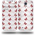 Pastel Butterflies Red on White - Decal Style Skin (fits Samsung Galaxy S IV S4)