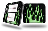 Metal Flames Green - Decal Style Vinyl Skin fits Nintendo 2DS - 2DS NOT INCLUDED