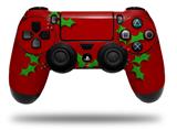 WraptorSkinz Skin compatible with Sony PS4 Dualshock Controller PlayStation 4 Original Slim and Pro Christmas Holly Leaves on Red (CONTROLLER NOT INCLUDED)