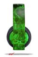 Vinyl Decal Skin Wrap compatible with Original Sony PlayStation 4 Gold Wireless Headphones Flaming Fire Skull Green (PS4 HEADPHONES NOT INCLUDED)
