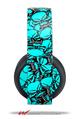 Vinyl Decal Skin Wrap compatible with Original Sony PlayStation 4 Gold Wireless Headphones Scattered Skulls Neon Teal (PS4 HEADPHONES NOT INCLUDED)